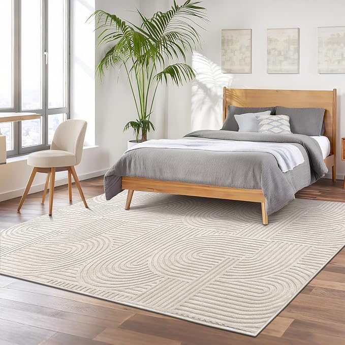 Pauwer 6x9 Washable Area Rugs for Living Room Modern Beige Solid Color Soft