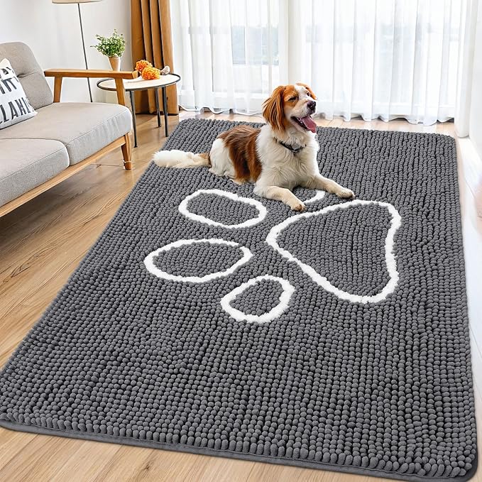 Smiry Dog Door Mat for Muddy Paws, Absorbent Dirt Trapper Non Slip Quick Dry