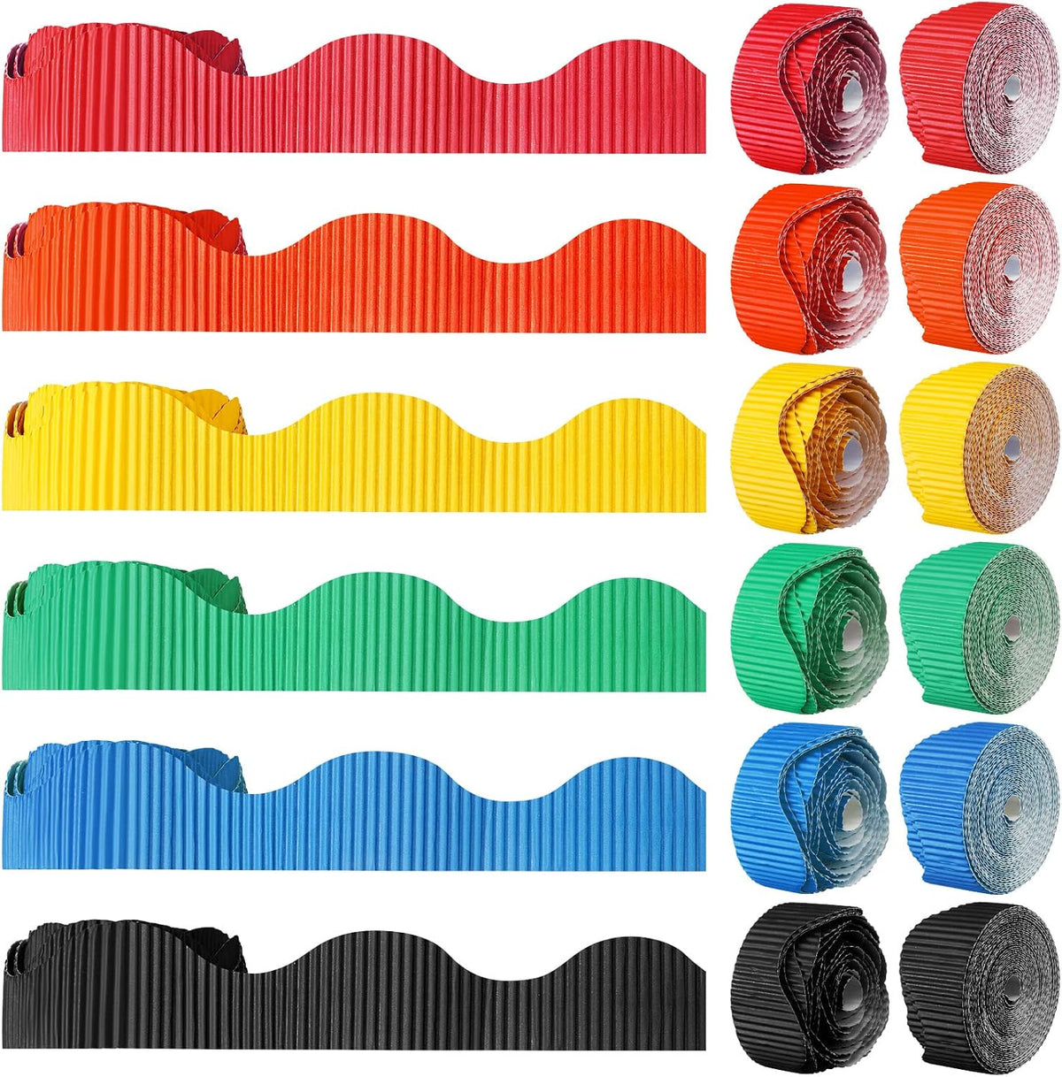 Harloon 6 Pcs 300ft Bulletin Board Borders Bulk Classroom Scalloped Borders Poster Cork Bulletin Board Trim Decor for 100 Day of School Teacher Students Supplies, 6 Colors