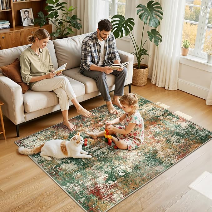 RELEANY Washable Area Rugs 4'x6' Non-Slip Modern Abstract Soft