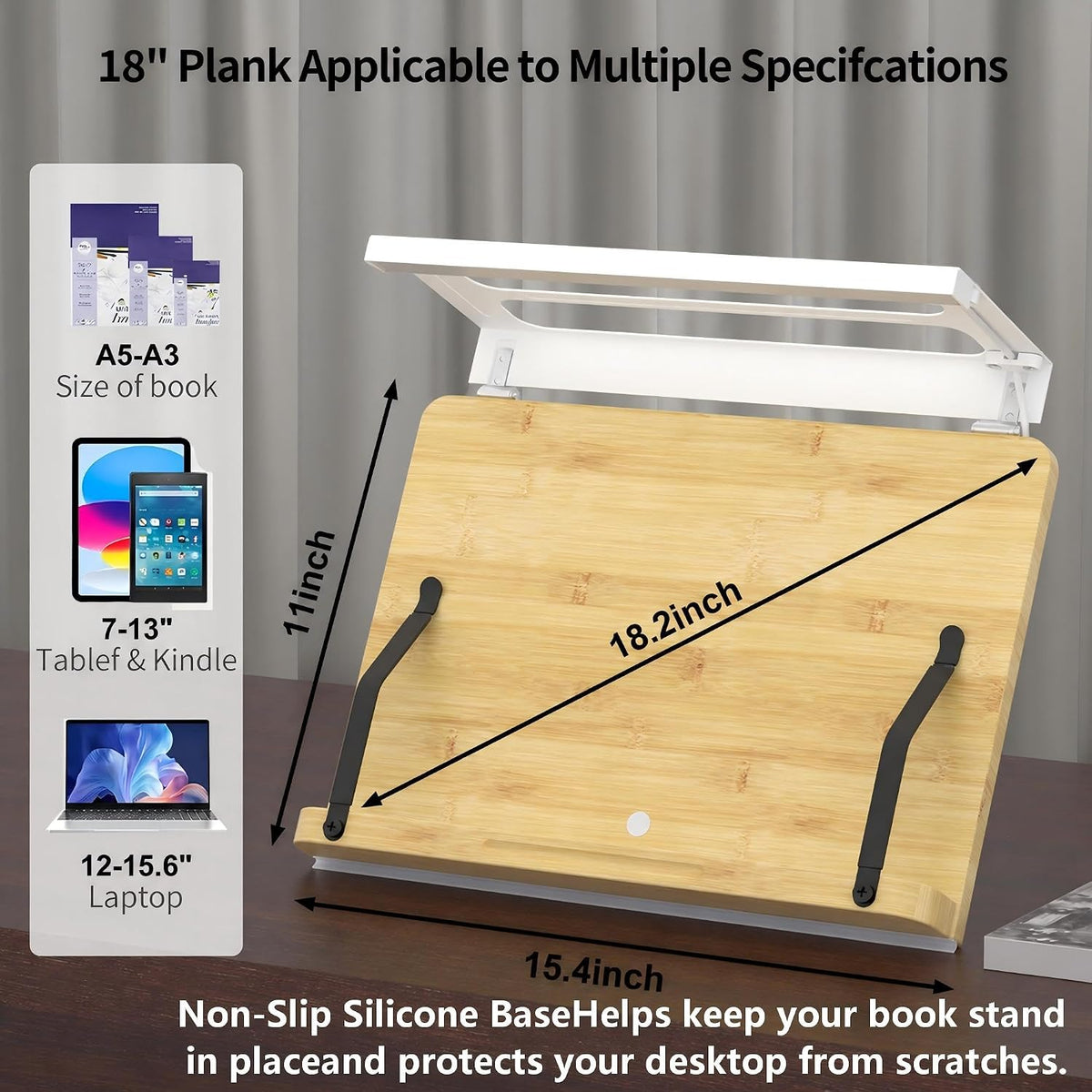 Boyanda Book Stand for Reading – Adjustable & Foldable Book Holder with High CRI 90+ No-Flicker, Eye-Caring LED Light | Anti-Blue Light & Anti-Glare | Hands-Free for Textbooks, Bibles, and Study