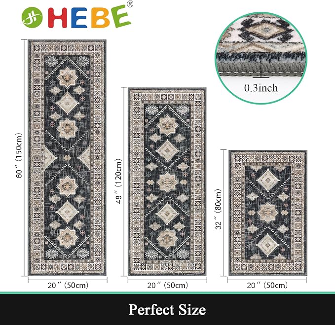 HEBE Boho Kitchen Rug Sets 3 Piece