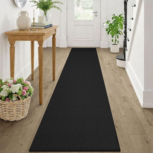 KOZYFLY Black Runners Rugs for Hallway 2x10, Washable Runner Rug, Woven Non