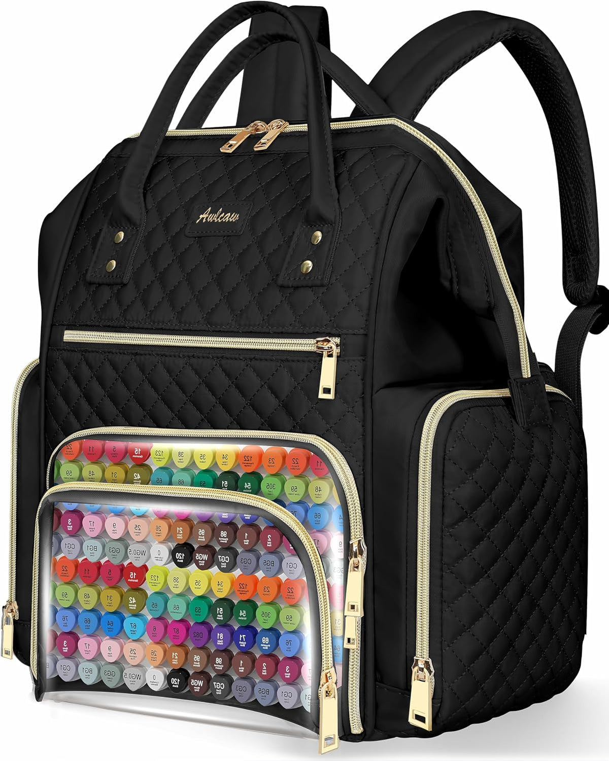 Marker Organizer Case Bag, Large Markers Storage Backpack with USB Port for Artists, Illustrators, Creatives, Pen Travel Holder Case Bag for Art Creativity Craft Supply, Black