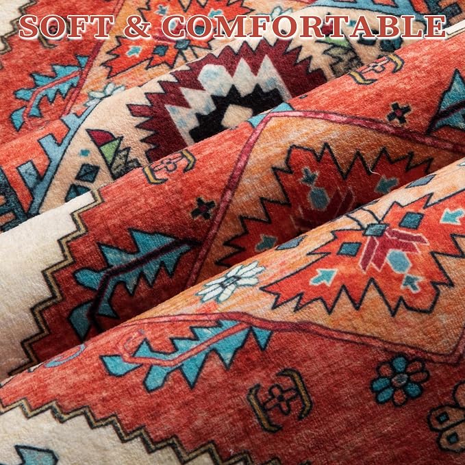 SERISSA Boho Area Rug 5x7 Orange, Washable Large Rugs