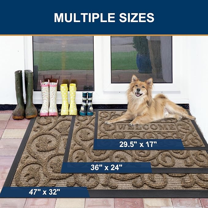 Smiry Welcome Door Mat Outside Entrance, Heavy Duty Trap Dirt and Moisture Easy