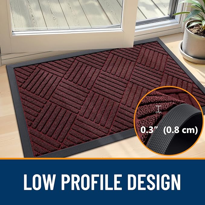 OLANLY Front Door Mat Outside Entrance 33x21, Heavy Duty Sturdy Natural Rubber