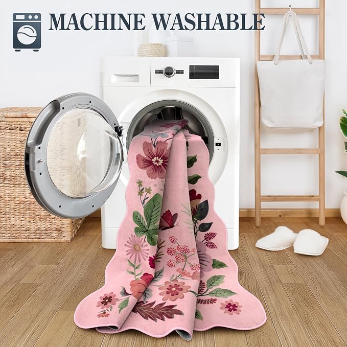 Lahome Floral Washable Entryway Rug, 2X3 Soft Kitchen Rugs Non-Slip, Ultra-Thin
