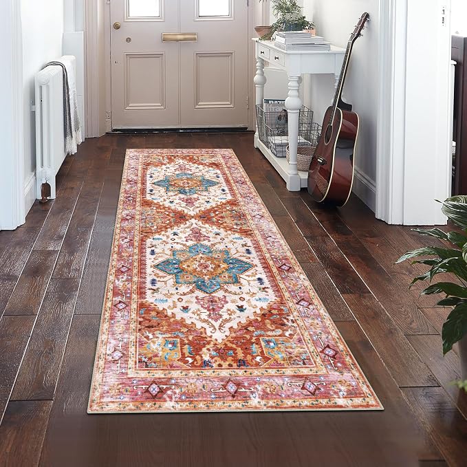 Yamaziot Washable Runner Rug, 2x6 Non-Slip Boho Vintage Hallway Rug Runner