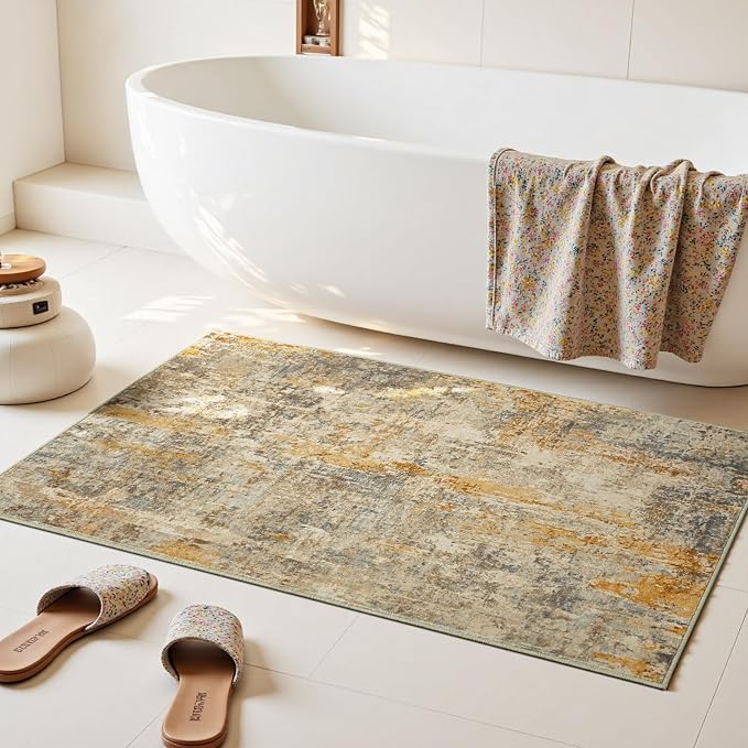 Entrance Rugs Indoor 2x3 Beige Entry Rug Washable Abstract Small Area Rug