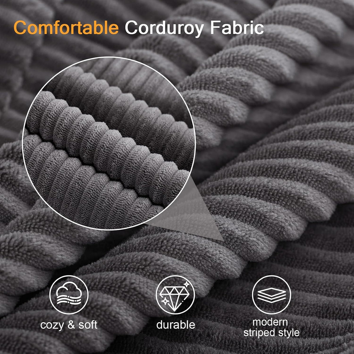 MeMoreCool Round Pouf Ottoman 20x15 Inch, Corduroy Footstool, Dark Grey