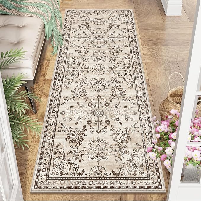 Yamaziot Washable Runner Rug 2x6 – Non Slip Boho Floral Hallway Runner Rug