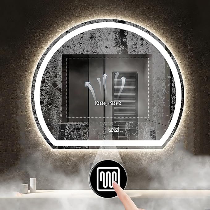 Bathroom Mirror with 3 Colour LED Lights, Lighted Bathroom Makeup Wall Mounted