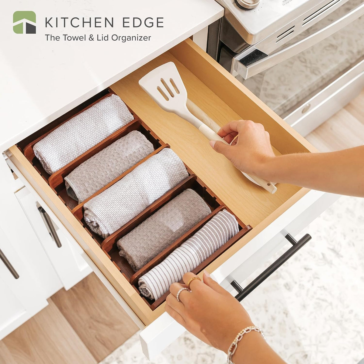 KitchenEdge Kitchen Towel & Storage Organizer, Acacia