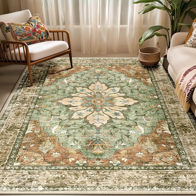 RELEANY Area Rugs 5'x7' Washable Non-Slip, Floral Vintage Distress Medallion