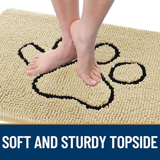 OLANLY Dog Door Mat for Muddy Paws 36x24, Paw Print Design, Absorbs Moisture
