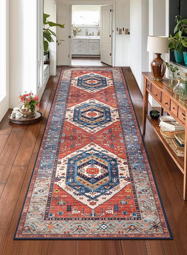 SERISSA Runner Rug for Hallways, Vintage Rust Ultra Soft Print Distressed