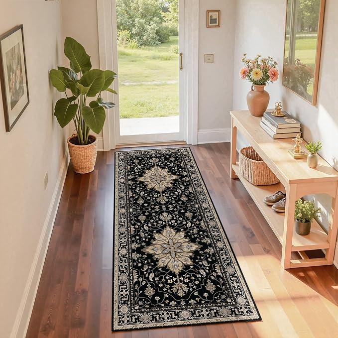RELEANY Area Rugs Runner 2'x6' Washable Non-Slip, Floral Vintage Distress