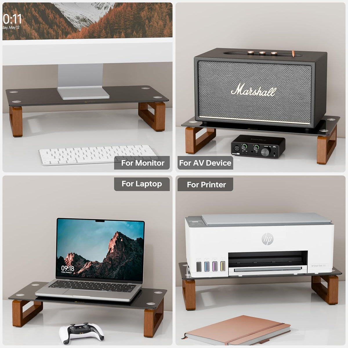 YEOUX Multi-Purpose Desktop Stand - 17.0" x 9.0" x 3.5" (Black & Walnut)
