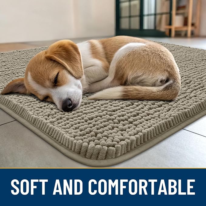 Smiry Dog Door Mat for Muddy Paws 30x20, Absorbent Dirt Trapper, Non-Slip
