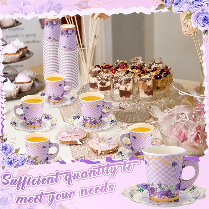 Tioncy 100 Pcs Tea Party Decorations Include 50 Pieces 9 oz Paper Tea Cups