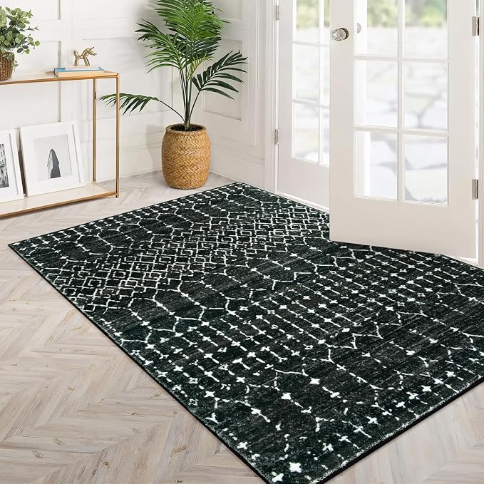 Lahome Moroccan Black Area Rug for Living Room 3x5 Non-Slip Washable Stain