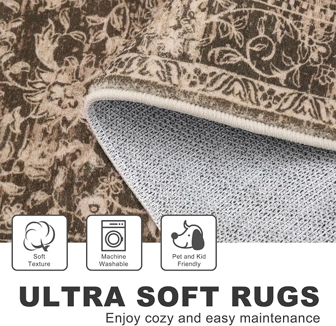 KILOCOCO Area Rug 4x6 Entryway Rug Washable Printed Vintage Floral Rubber