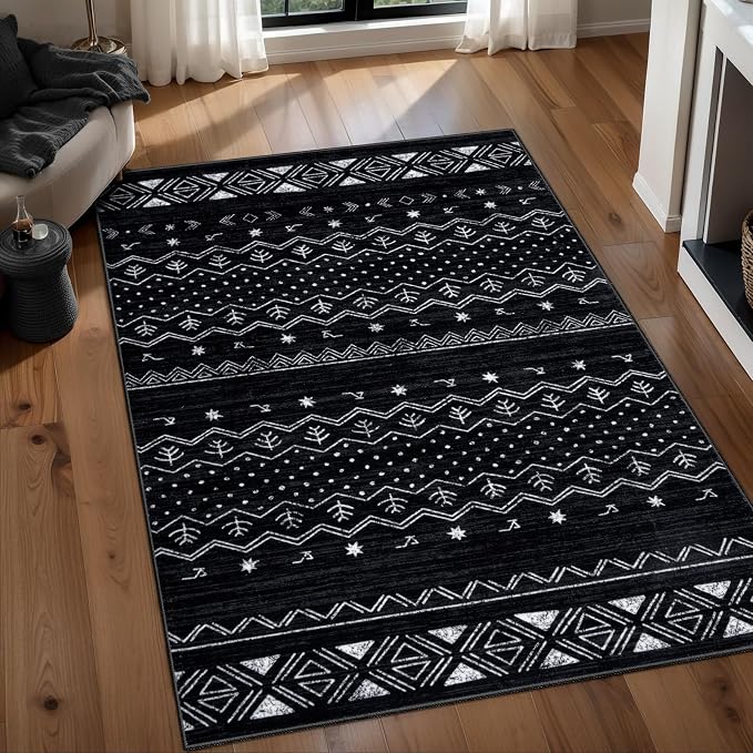 SERISSA 3x5 Area Rugs for Living Room, Washable Non-Slip Black and White Small
