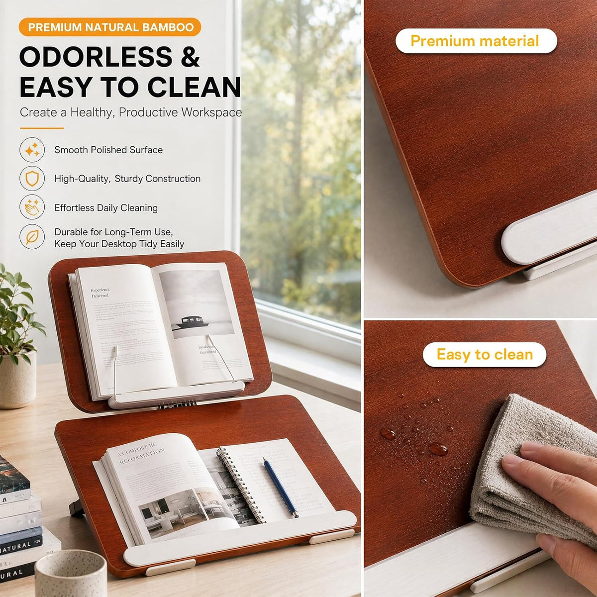 20" x 14" Bamboo Slant Writing Board, Double-Layer Book Stand with 13 Angles, Hands-Free Desk Reading Holder for Students & Office
