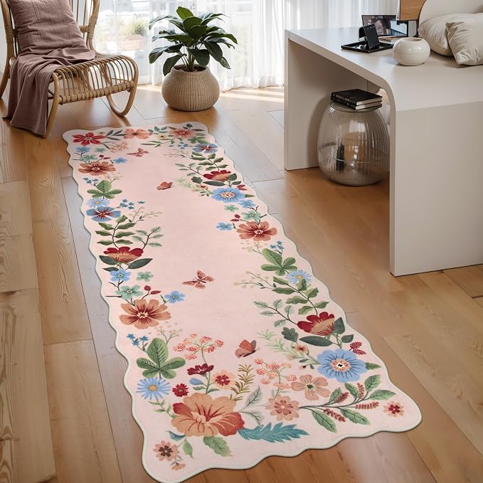 Lahome Floral Kitchen Runner, 2X6 Washable Runner Rug Non-Slip, Ultra-Thin Soft