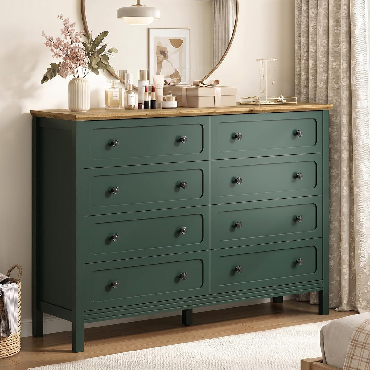 Tradare Green Dresser for Bedroom, 8 Drawer Dresser with Metal Handles, 55" Wide Modern Dressers & Chest of Drawers for Living Room, Hallway, Entryway