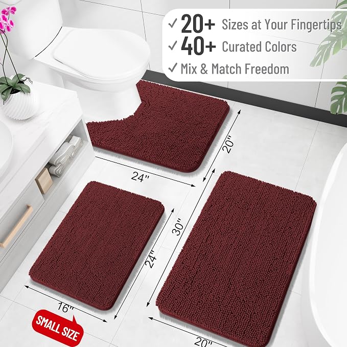 OLANLY Bathroom Runner Rugs 47x17, Soft Absorbent Chenille Bath Rugs, Rubber