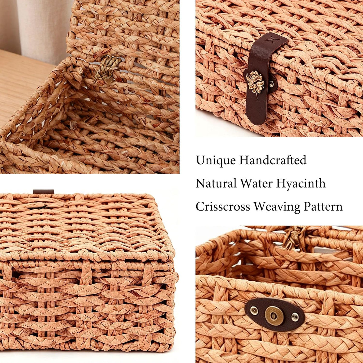 Water Hyacinth Wicker Storage Box with Lid （Large）