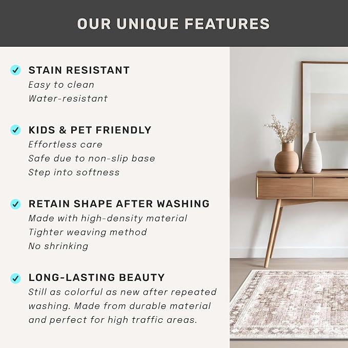 Washable Boho 6x8 Area Rug for Living Room
