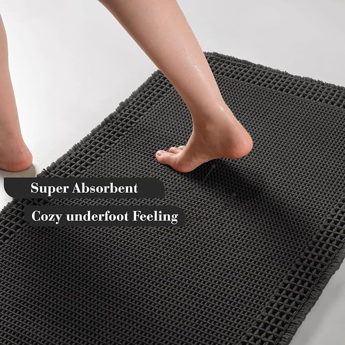 RESARE Waffle Bath Mat for Bathroom, Super Absorbent Bathroom Rugs Non Slip