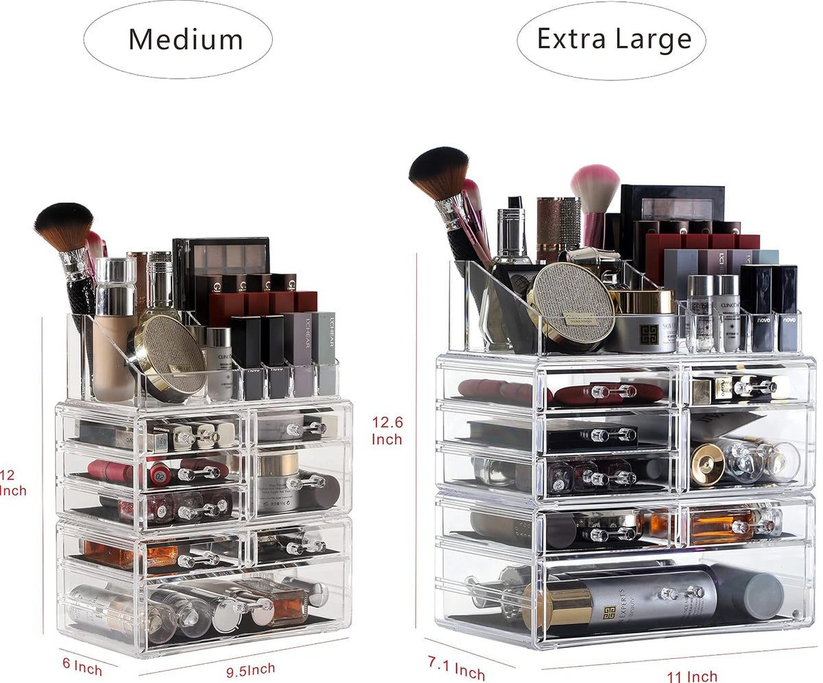 Cq acrylic 3 Pack Clear Makeup Organizer Countertop,Stackable 8 Drawers Skincare Organizer,Cute Skin Care Organizer for Vanity Hair Clip,Jewelry,Beauty Product Desk and Make Up Organizers for Vanity