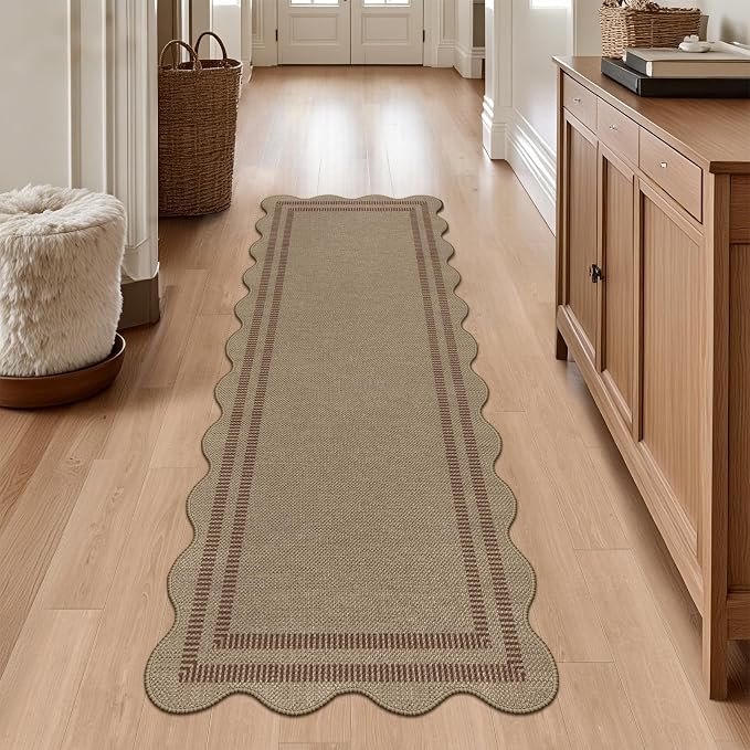Scalloped Easy Jute 2x6 Kitchen Runner Rug, Washable Rugs