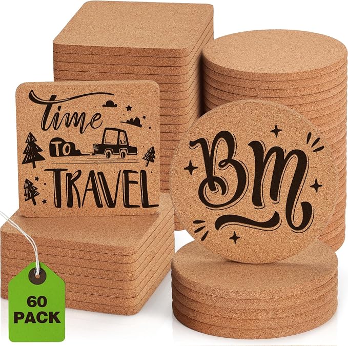 60 PCS Cork Coasters for Laser Engraving, Thick Absorbent Blank Coasters | 4