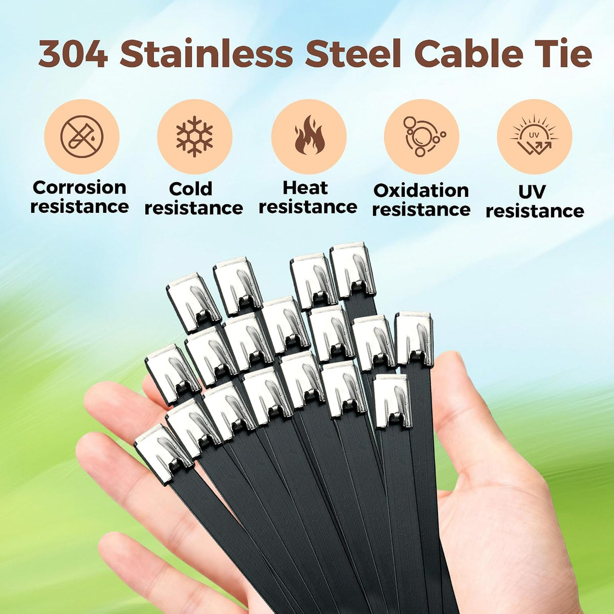 304 Stainless Steel Cable Tie Gun Kit, 300 Pcs Black
