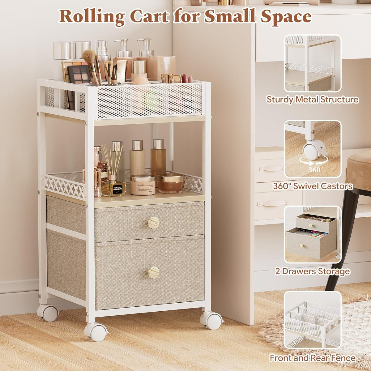 Plaviya Makeup Organizer Cart Under Desk Storage for Perfume Nail Skin Care