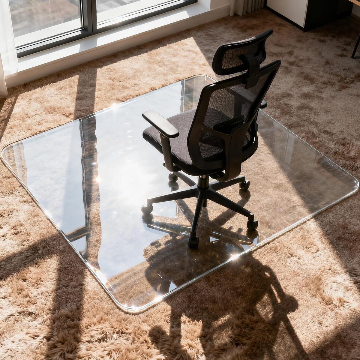Azadx Tempered Glass Chair Mat for Carpet 45" x 53" Heavy Duty Chair Mat