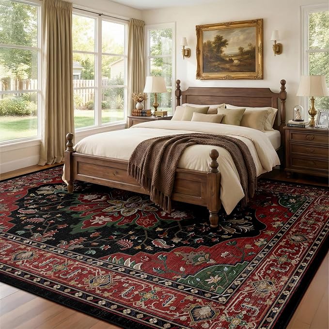 RELEANY Area Rugs 8'x10' Washable Non-Slip, Floral Vintage Distress Medallion