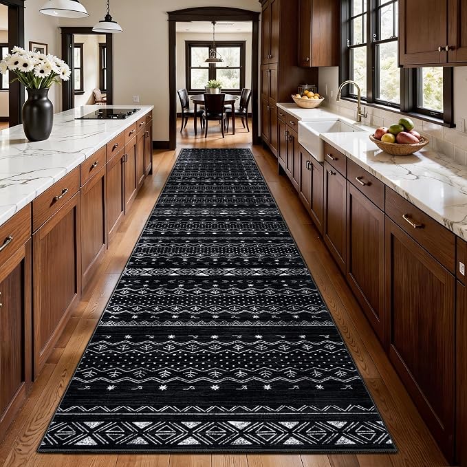 SERISSA Hallway Runner Rug, Soft Low-Pile Boho Geometric Indoor Long Carpet