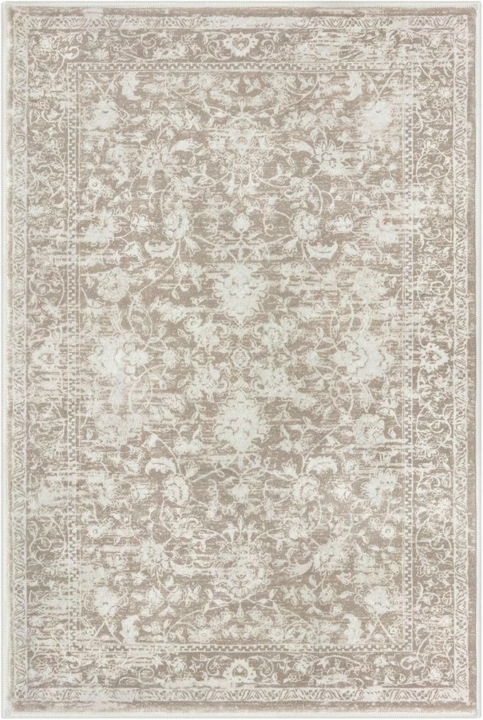 KILOCOCO Area Rug 3x5 Entryway Rug Washable Printed Vintage Floral Rubber