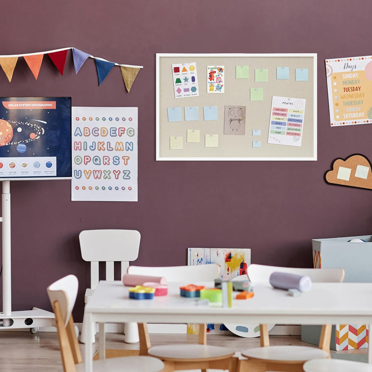 DAHAPYBOO Cork Board with Linen White,Bulletin Board 36"x24"