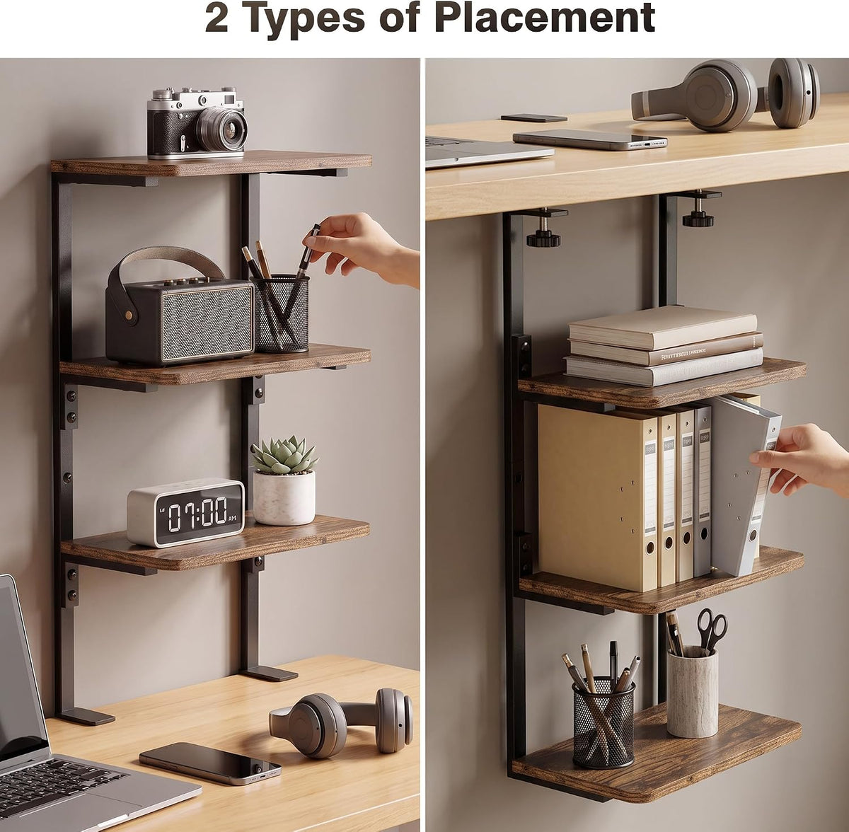 3-Tier Desk Shelf, Adjustable Clamp-On Desktop Organizer