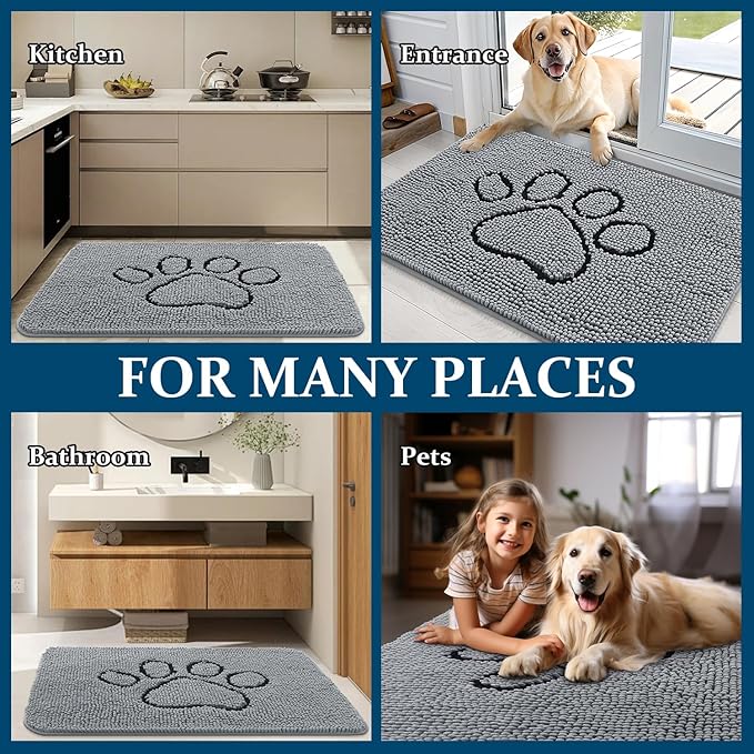 OLANLY Dog Door Mat for Muddy Paws 48x30, Paw Print Design, Absorbs Moisture