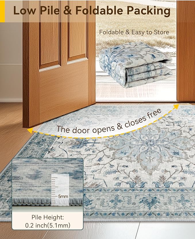 RELEANY Area Rugs Runner 3'x10' Washable Non-Slip, Floral Vintage Distress