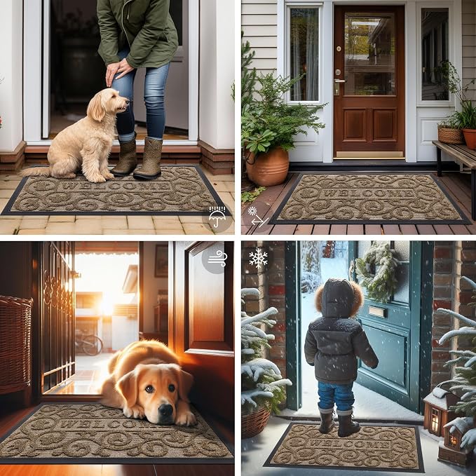 Smiry Welcome Door Mat Outside Entrance, Heavy Duty Trap Dirt and Moisture Easy