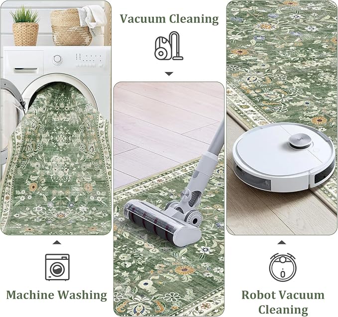 Yamaziot Washable Area Rug 6x9, Large Non-Slip Boho Floral Living Room Rug
